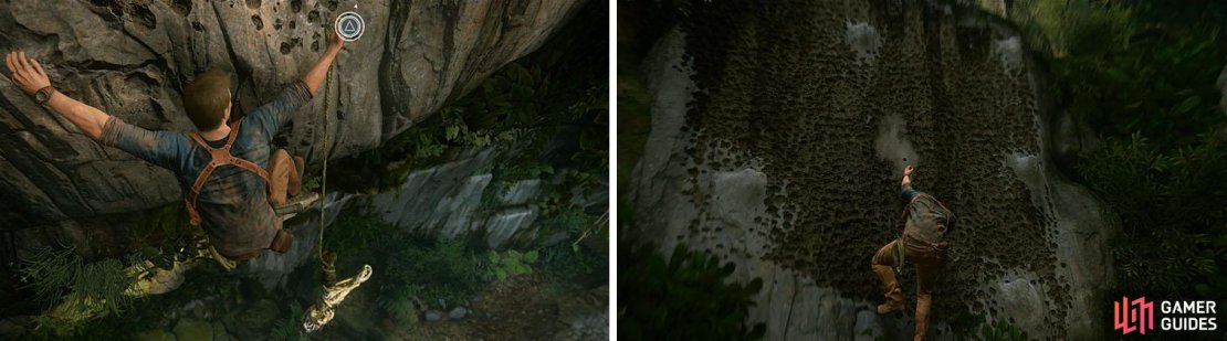 Collect the piton from the corpse to climb the porous walls that he can&rsquo;t otherwise.