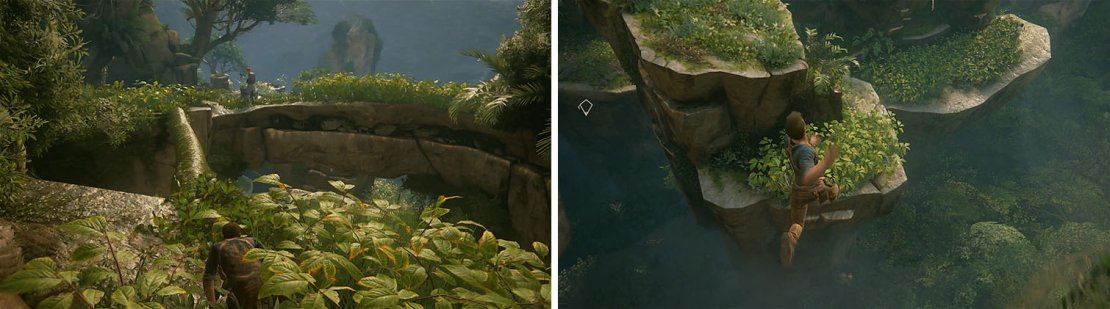 Move through the plants to a landing where you&rsquo;ll have to leap to another area.