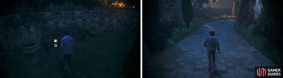 Collect the treasure near the fountain and then head to the back of the mansion.