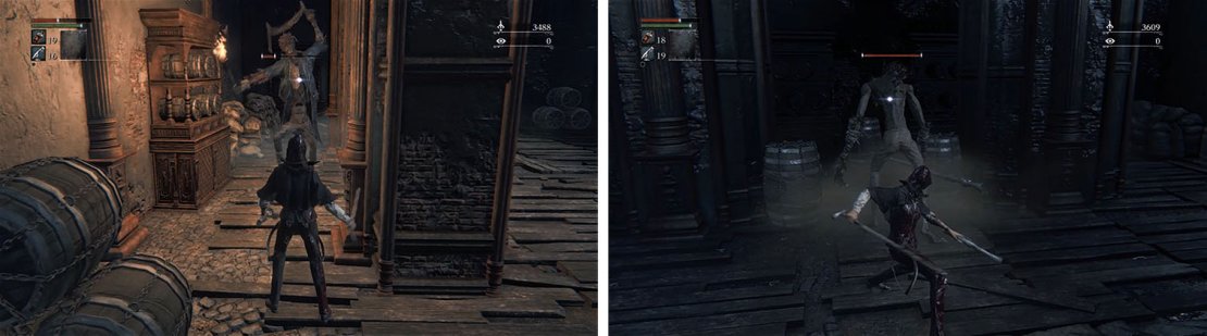 Kill the Large Huntsman hiding behind the pillars and then sneak up behind the other one.