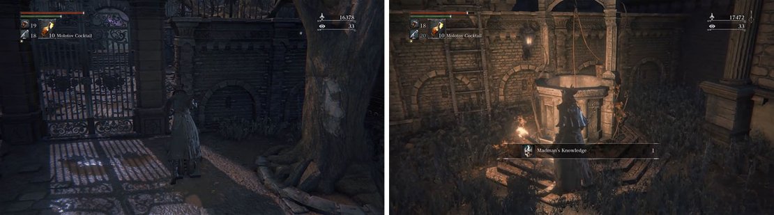 Open the shortcut to Central Yharnam and then grab the Madman&rsquo;s Knowledge by the well.