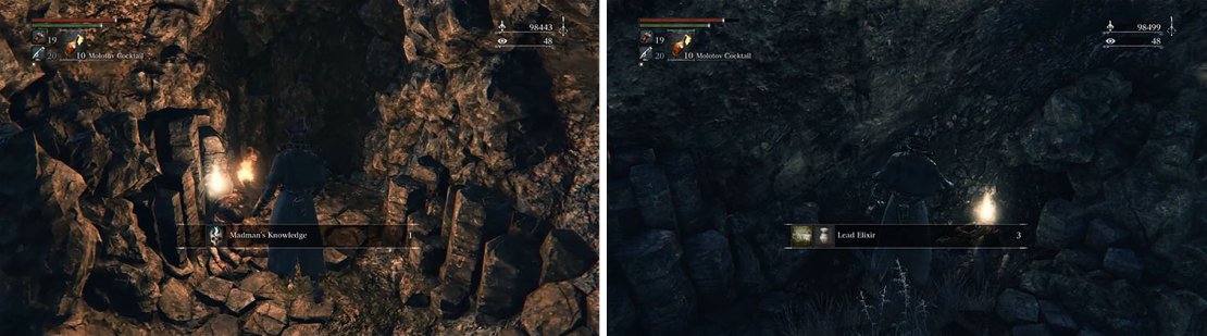 Grab the Madman&rsquo;s Knowledge and then check the narrow ledge for some Lead Elixirs.