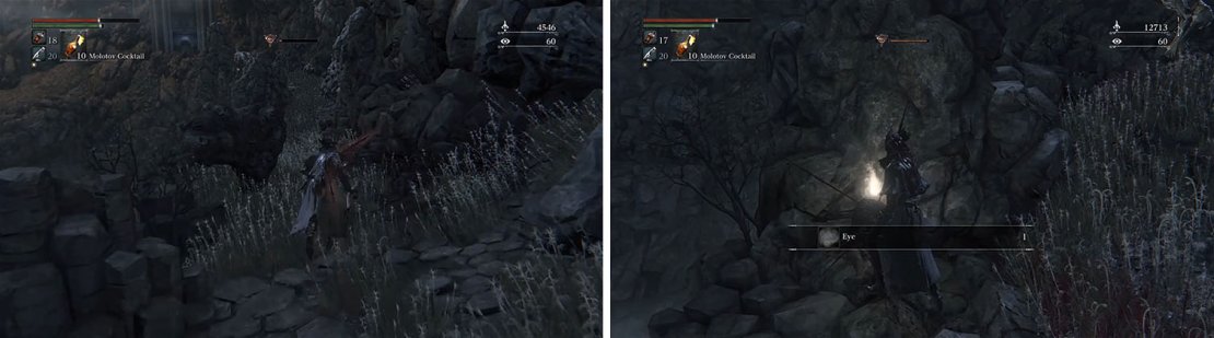 Head down the right path to grab the Eye Rune near some Giants and light the lamp.