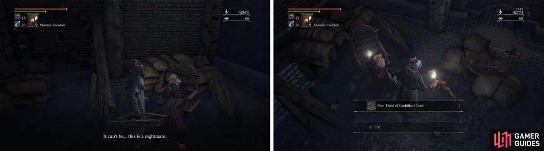 Check near the Tomb of Oedon to find Arianna and her devilish child, which you can kill for the rare One Third of Umbilical Cord.