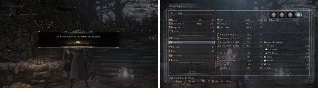 Speak with the Doll in Hunter&rsquo;s Dream to exchange Blood Echoes for levels.