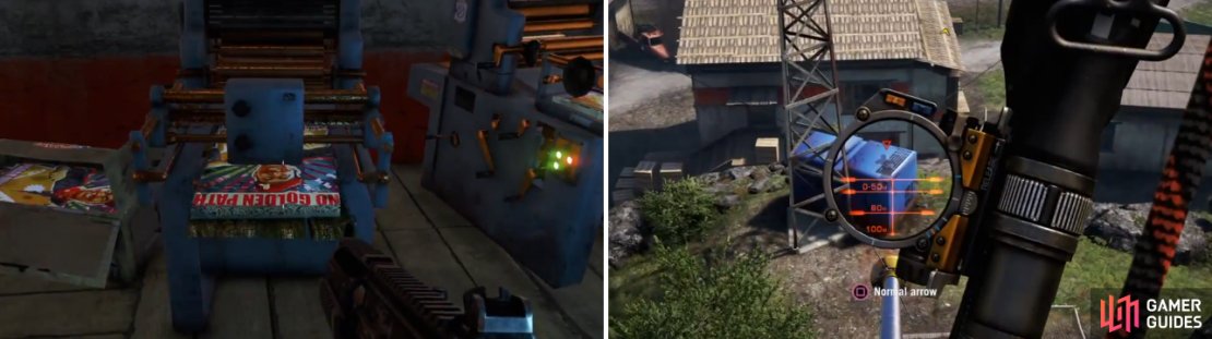 Most of the tools you need to destroy are inside the buildings (left), but a few things are outside of them and don&rsquo;t appear on the map (right).