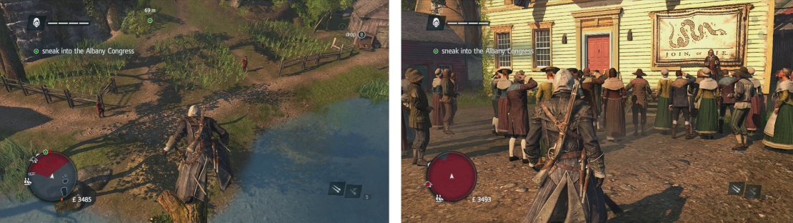 Dive into the haystack (left), deal with the guards here and work your way through the cane fields and into town (right).