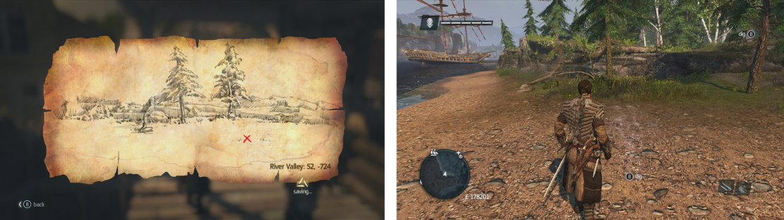 Go to the co-ordinates on the map (left) and find the location drawn (right) to find a dig spot.