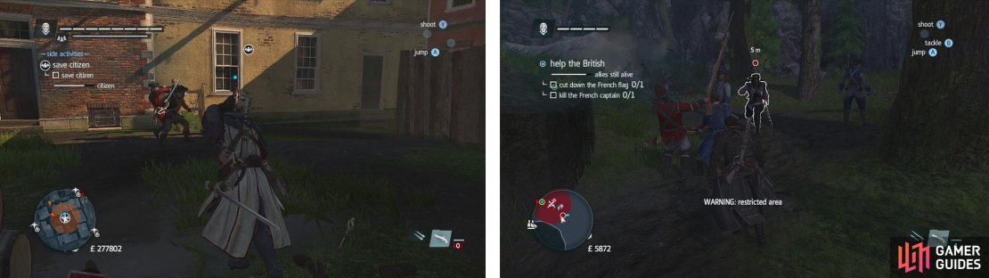 An example of a Save Citizen event (left) and of a Frontier Clash (right).