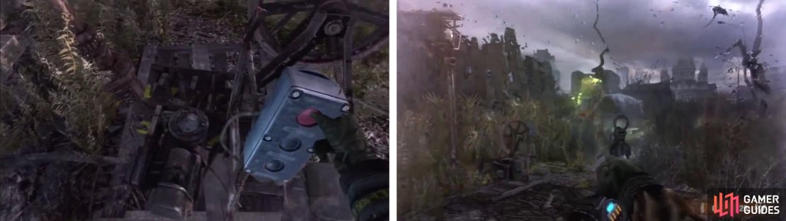 Press the button and then defend yourself against the swamp monsters that appear!