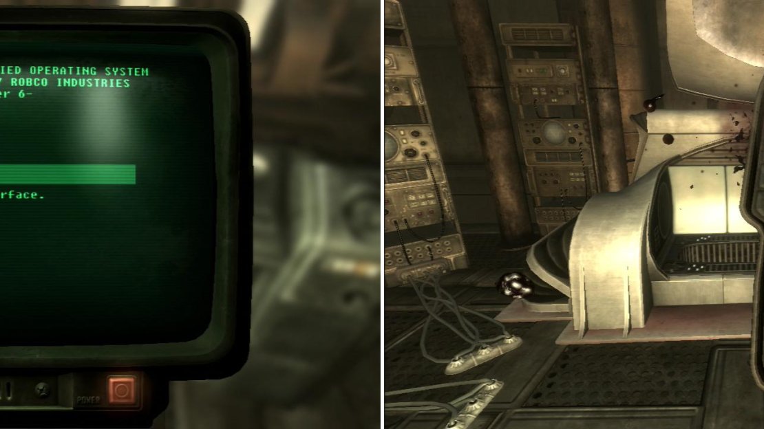 When you reach the Control Room, you can - after chatting with Mr. House - choose to sterilize his life support chamber (left). Of course, doing this while Mr. House is still hooked up to it will… have some rather disgusting consequences (right).