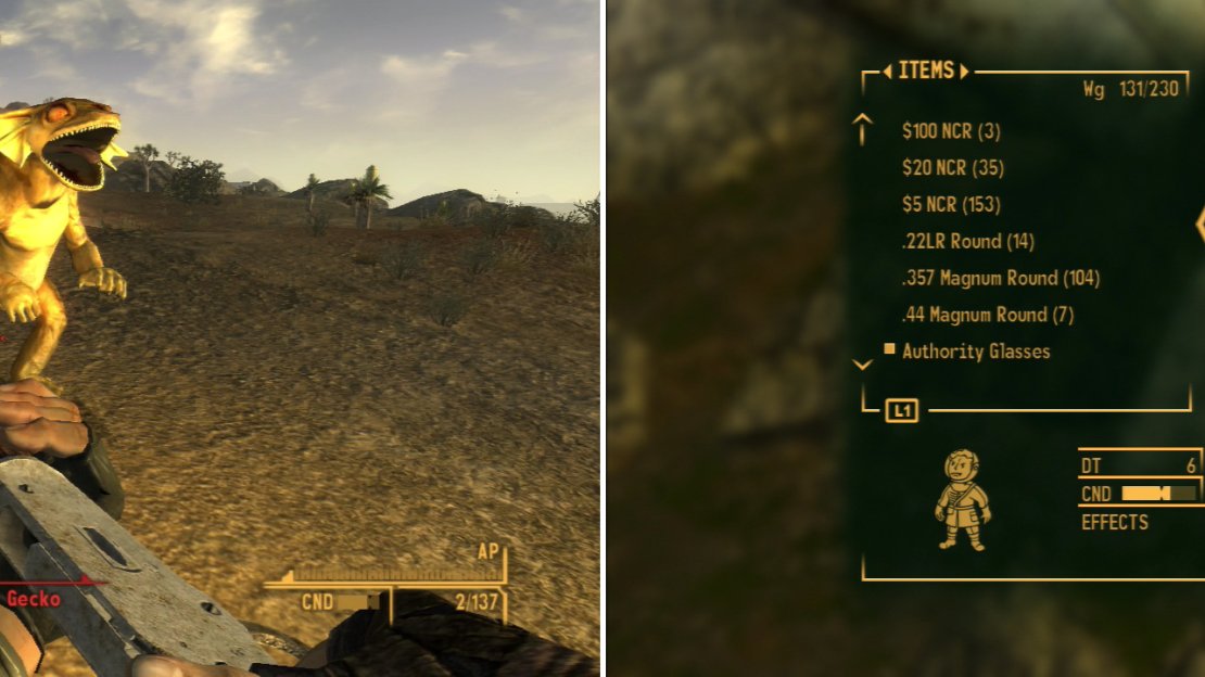 Golden Geckos aren’t terribly sturdy, but have a powerful bite, making them safer to fight at a distance (left). In the Crescent Canyon you can find an Advanced Radiation Suit (righ) which will come in handy shortly.