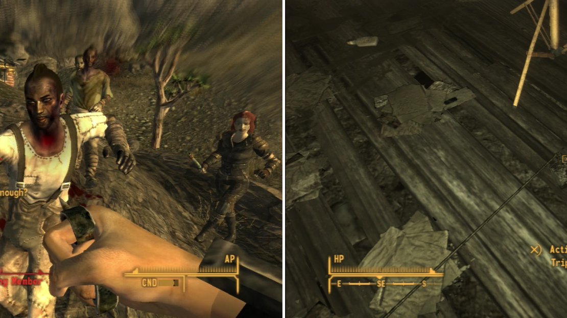 Fight the Jackal Gangers outside of Bradley’s Shack (left) then navigate your way through the traps inside (right).