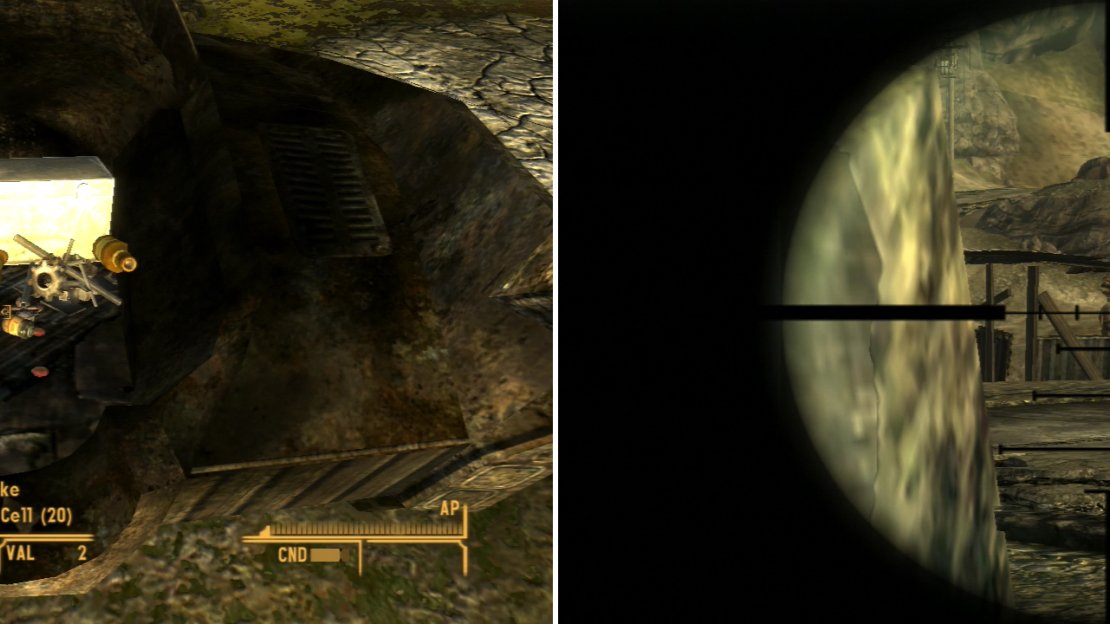 You’ll find a good bit of loot in the Wrecked Highwayman (left). Put Ratslayer to good use against the Viper Gangers at the Highway 95 Viper Encampment (right).