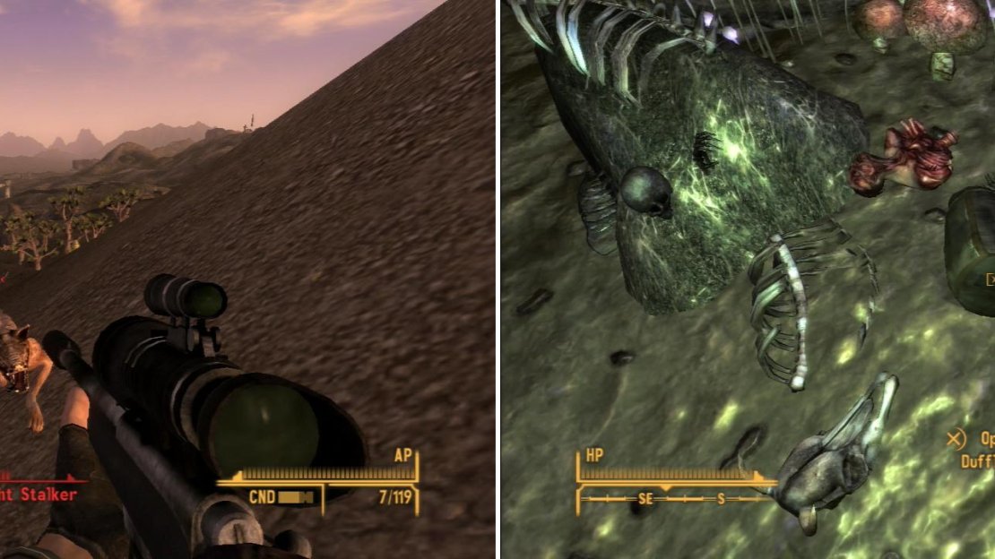 Night Slayers prowl around Walking Box Cavern (left), but if you exterminate them, you can benefit from the remains of their victims (right).