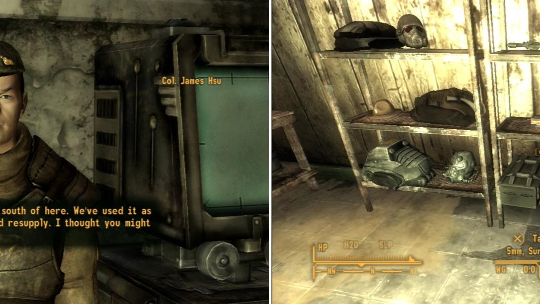 If you become “Liked” by the NCR, Colonel Hsu will give you the NCR Safehouse Key (left). Inside the safehouse you’ll find a splendid collection of goodies (right).