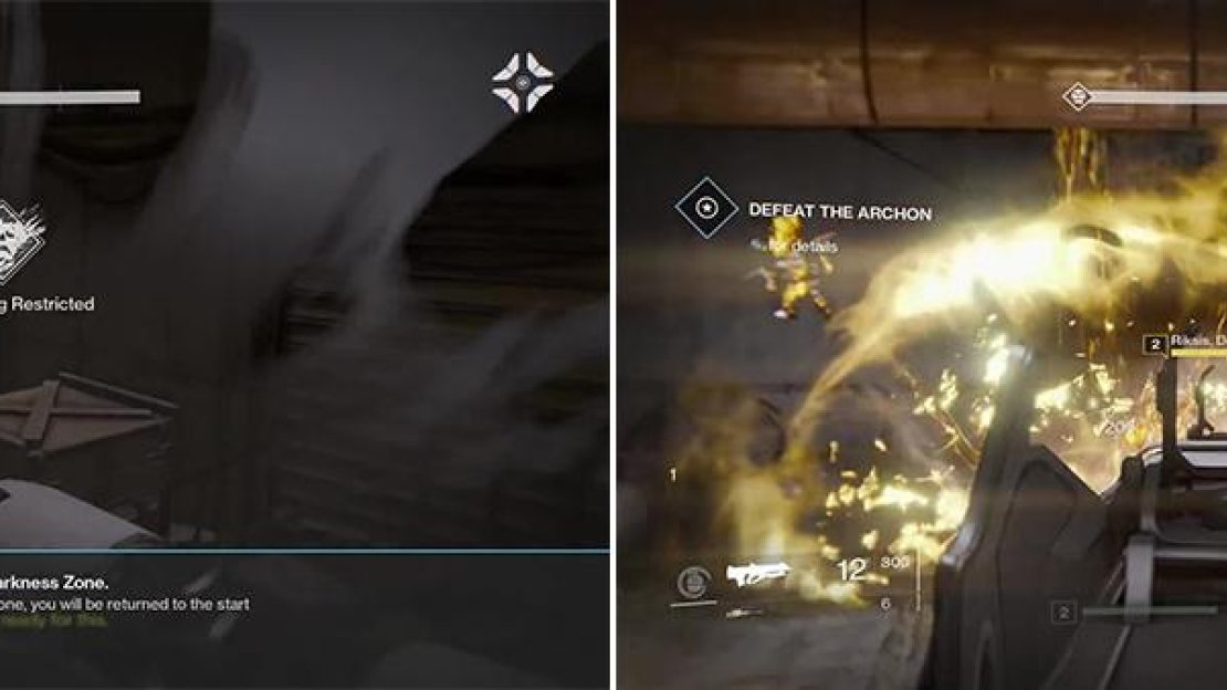 Darkness Zones (left) have limited respawning. If you die you must start from the beginning. Riksis (right) and friends can be taken down with grenades and well-placed headshots.