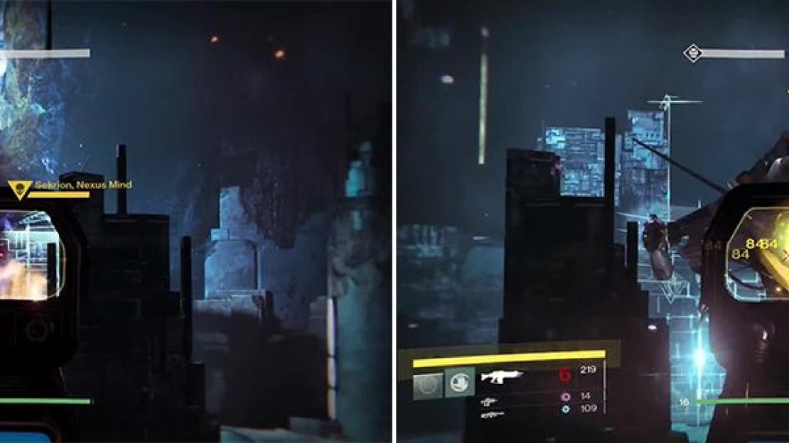 Sekrion looks like a giant cube. Its weak spot is the giant yellow eye in the middle. Spread out to avoid the worst of the fire.