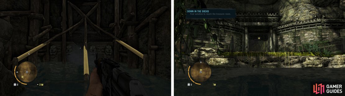 You&rsquo;ll need to break three pieces of wood in two separate rooms in order to eventually reach a ledge and get out of the water.