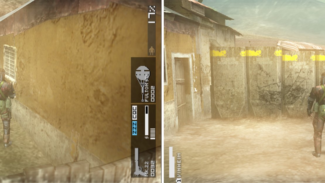 The Desert Auscam camo’s location (left picture). Time to C4 the wall to rubble (right picture).