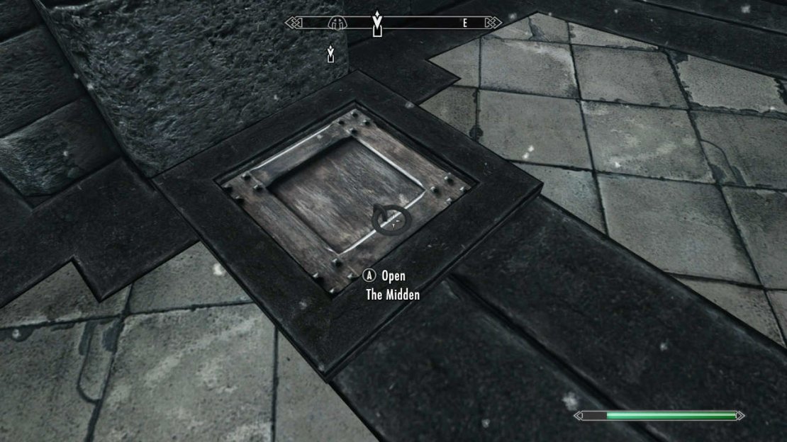 The entrance to &lsquo;The Midden&rsquo; can be found on the ground to the far-left of the entrance.