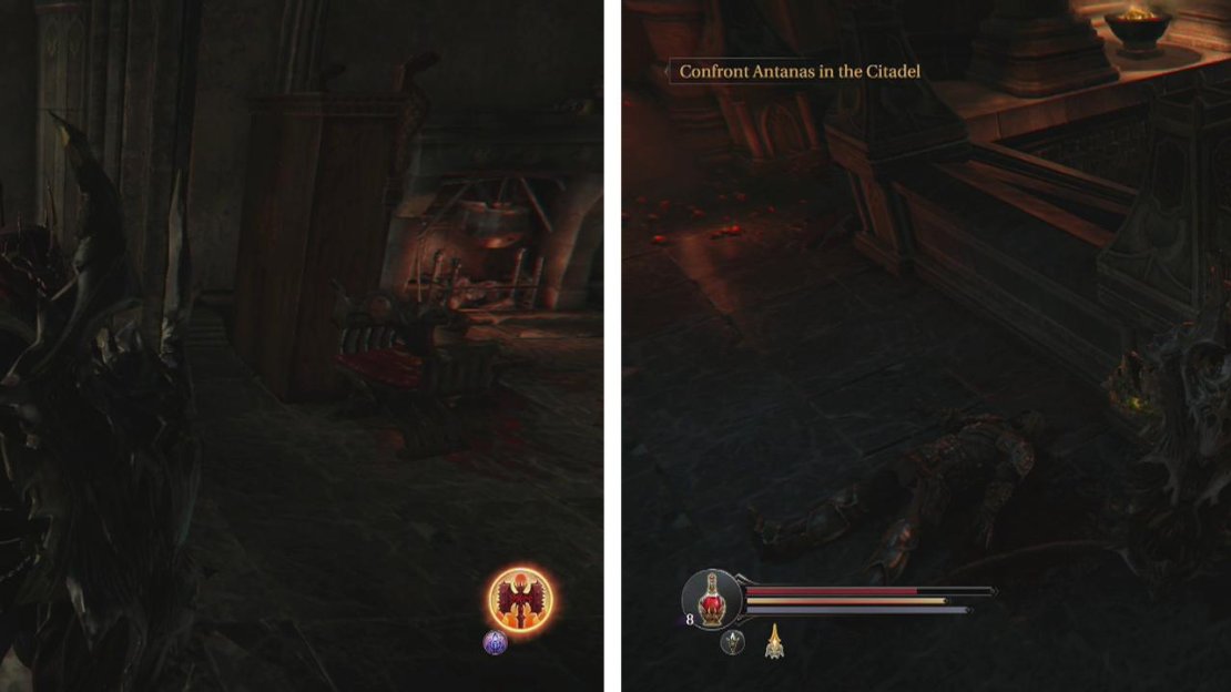 After the Loot Crystal watch out for the Knight who will ambush you (left). In the Main Hall, before the main door is an Audio Note guarded by 3 Knights (right).