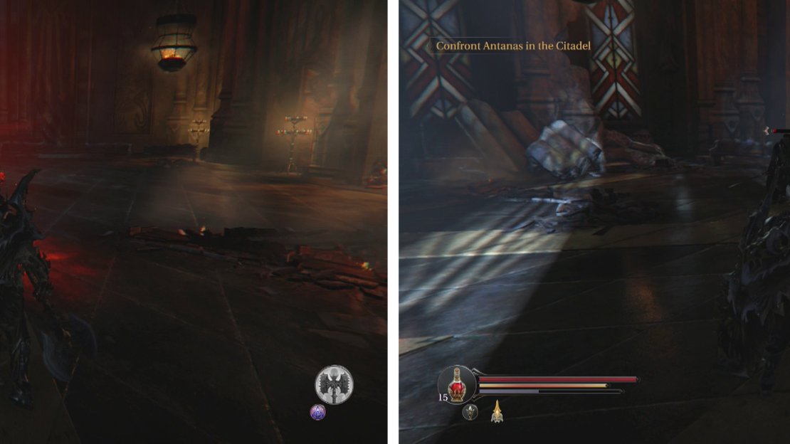 Clear out the Initiation Room for a Checkpoint Crystal (left). Lure the Captain back to this room to take him down (right).