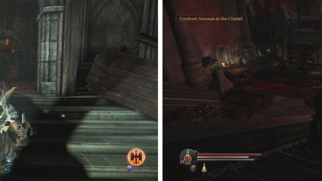 Kill the Knight at the top of the stairs (left) for a Planetarium Chest Key. Clear out the Planetarium (right) and use the key unlock the chest in the side-room.