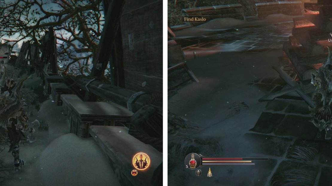 Grab the Bloody Flint from the passage left of the Loot Crystal #2 (left) and use it on the stack of logs ontop of the Burned Watchtower (right).
