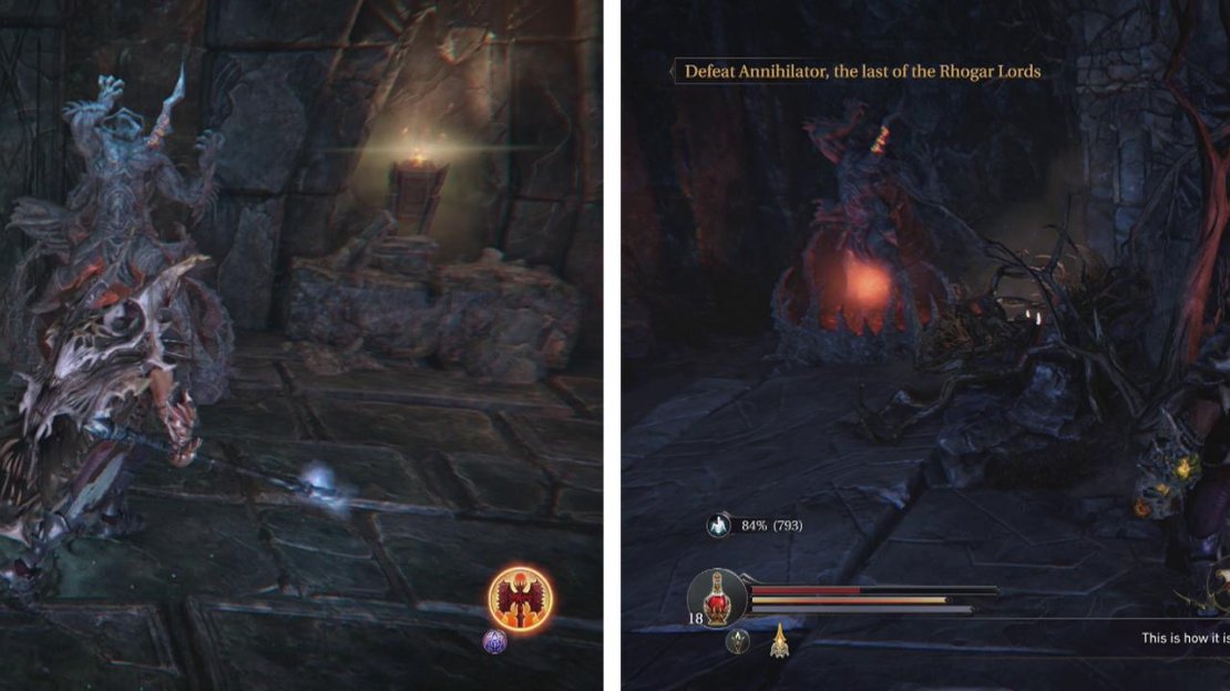 There are statues to destroy with the Tor Hammer at the Altar Ruins (left) and just beside the stairs leading to the Annihilator boss (right).