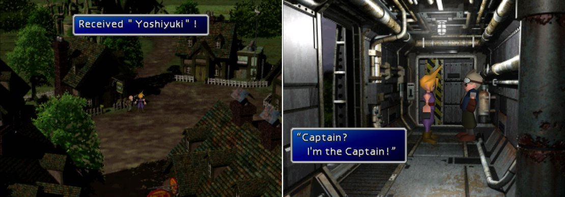 Indulge the old man near the item shop by talking to him and he&rsquo;ll reward you for your time (left). After scouting out the Tiny Bronco, go talk to &ldquo;the Captain&rdquo; in the rocket (right).