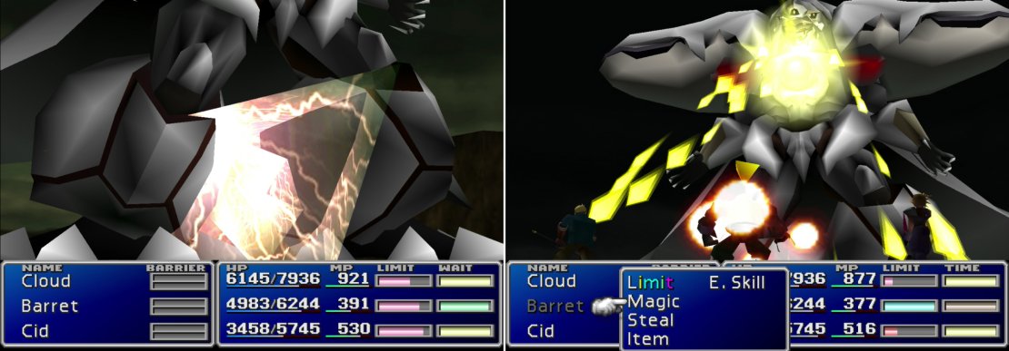 &ldquo;Trine&ldquo; deals good damage to Diamond Weapon (left). If you use a Limit Break or cast a Summon spell, Diamond Weapon will counter with its &ldquo;Diamond Flash&rdquo; attack (right).