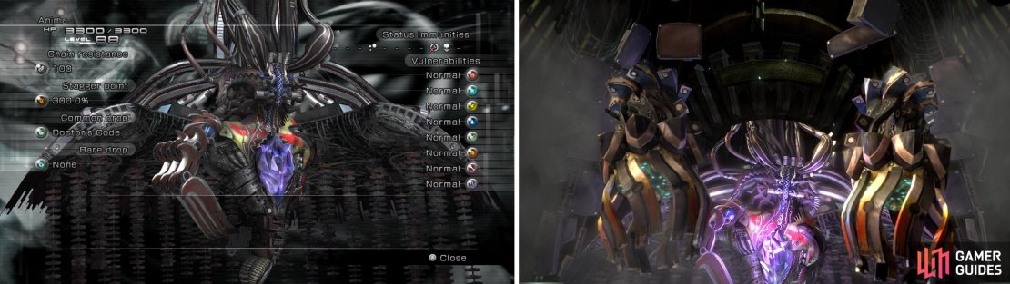 (Left) Enemy Intel. (Right) Anima is the first fal&rsquo;Cie the party faces.