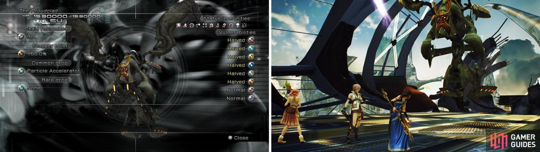 The Proudclad is a machine piloted by Yaag Rosch, capable of flight and able to transform into a spider-like form. Rosch had used the Proudclad to pursue the party after their escape from the Palamecia, and now fights them twice in Eden.