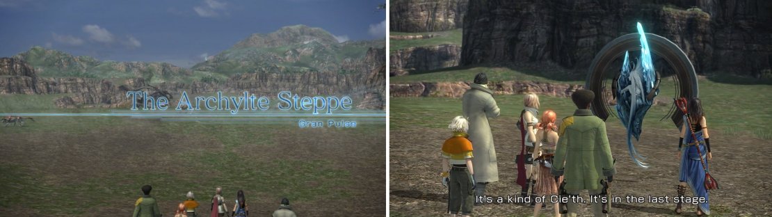 Welcome to the massive Archylte Steppe (left) where you will find your first Cie&rsquo;th Stone (right).