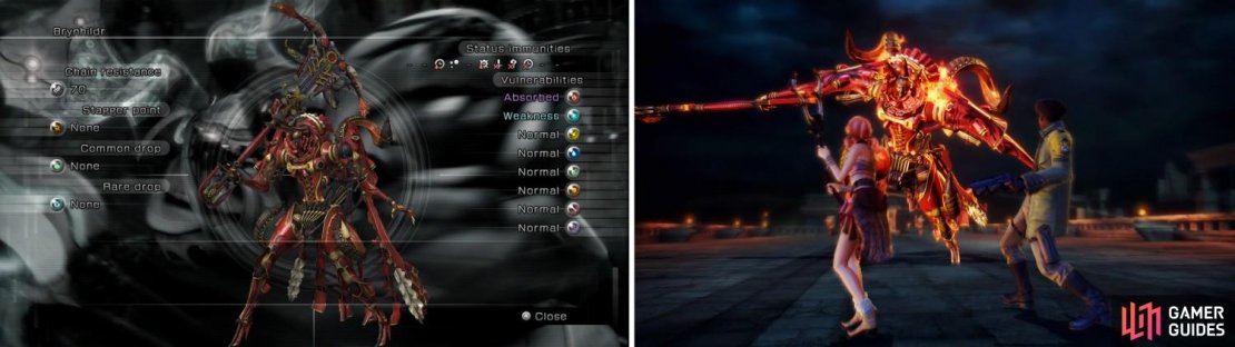 Like all Eidolons, Brynhildr inflicts Doom on Sazh at the beginning of the battle, and instead of defeating her, Sazh must fully fill up her Gestalt bar.