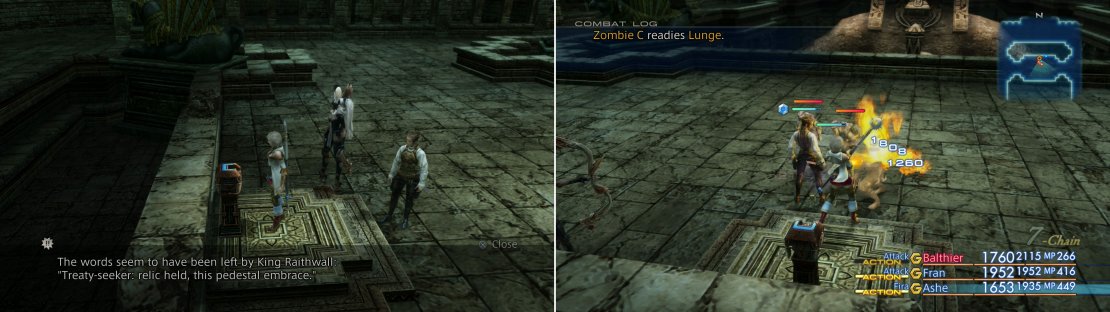 As the inscription states, make sure you have the Dawn Shard equipped (left) or you&rsquo;ll have to fend off some Zombies (right).