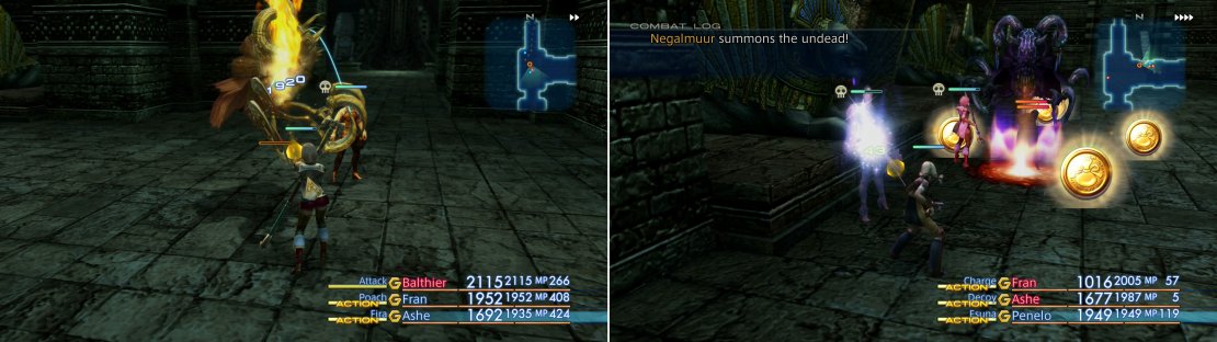 Negalmuur is easy enough to defeat via conventional methods (left), but if you keep him alive, he&rsquo;ll summon an infinite swarm of baddies for you to dispatch (right).