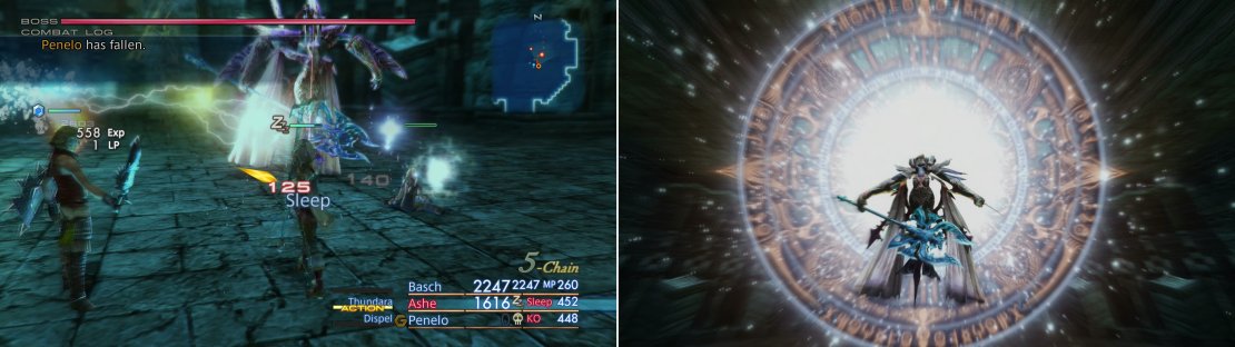 If you Dispel Mateus&rsquo;s Reflect, you may get enough of a window to use Thundara to clear up Mateus&rsquo;s minions (left). Be wary, however, as he&rsquo;ll use Blizzaja when he&rsquo;s hard pressed (right).