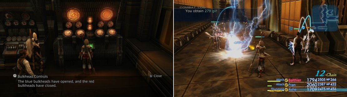 Find various Bulkhead Controls terminals scattered throughout the laboratory to toggle which bulkheads are closed (left). Be wary as you explore, however, as Imperial troops will regularly spawn (right).