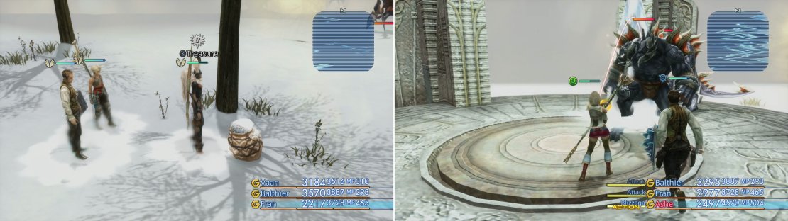 In the Ice Field of Clearsight and the Edge of Reason area you&rsquo;ll find an abundance of treasure (left). Some of the shrines in these areas house dangerous creatures (right).