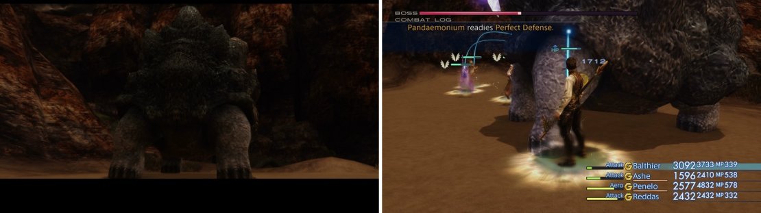 Yep, that&rsquo;s a giant turtle alright (left). When it gets to a certain HP threshold, it will use Perfect Defense to become immune to all damage (right).