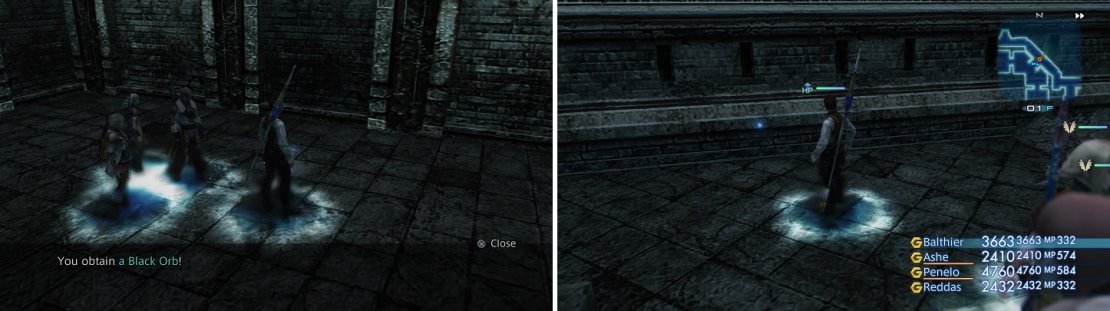 The Black Orbs are dropped by enemies and can be picked up (left). However, they disappear quickly, so you&rsquo;ll need to grab them fast (right).