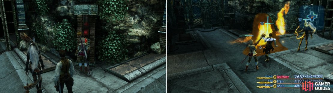 Flip the switch in the Pithead Junction B area for a chance to spawn Melt (left), which ironically can be&hellip; melted&hellip; with fire magicks (right).