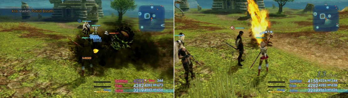 Beware Kris&rsquo;s potent breath attacks (left) and respond with overwhelming magickal attacks of your own (right).