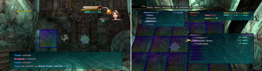 This section is completely different to what you&rsquo;ve done before. Take your time to read the tutorials and study them. Dressphere abilities (right) affect things differently here too. Examine them closely.