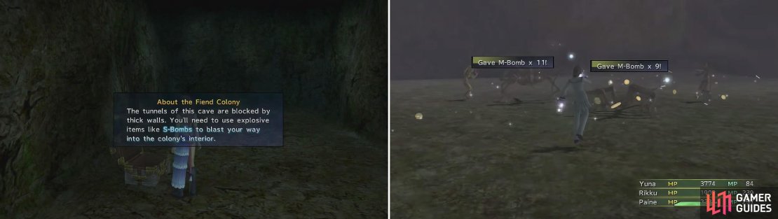 Bombs are needed for blowing up walls inside the colony (left). You can collect more from killing enemies (right).