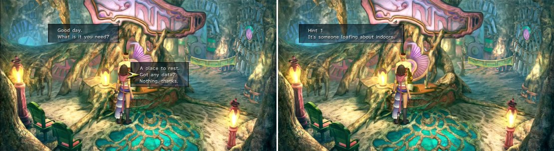 Speak to the shopkeeper and ask about data (left). He will then give you some clues as to the person who will pay for the data (right).
