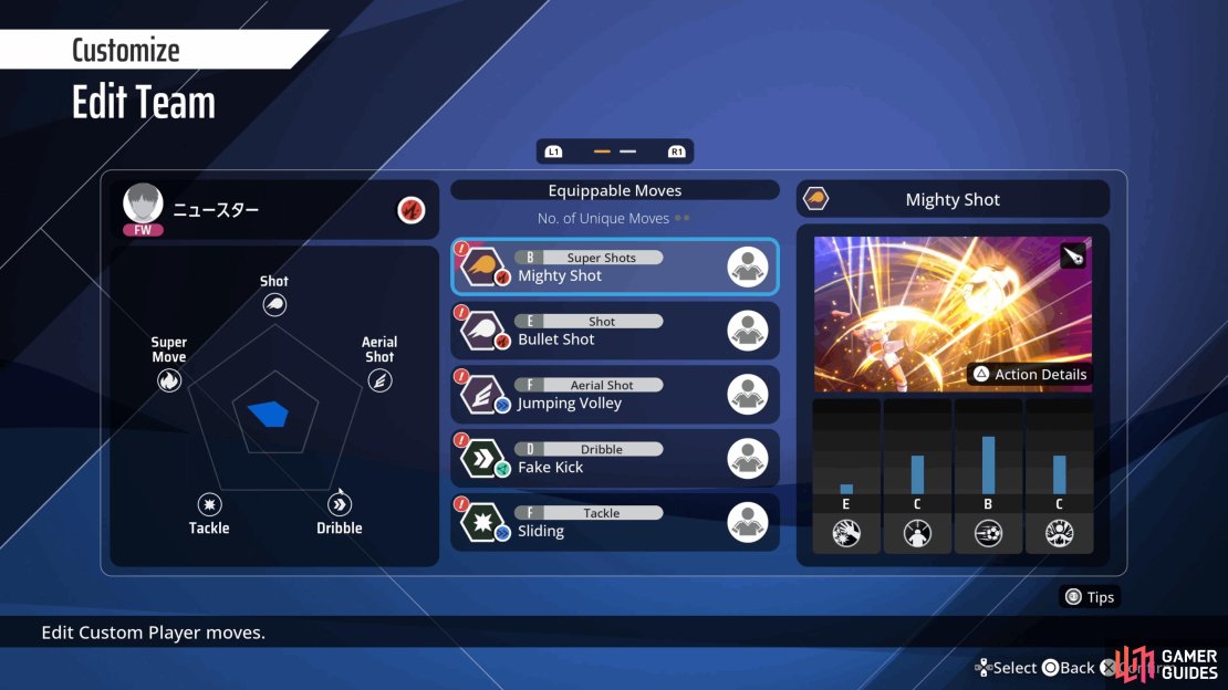 Customize gives you plenty of options to set up your team and add different moves to each player.