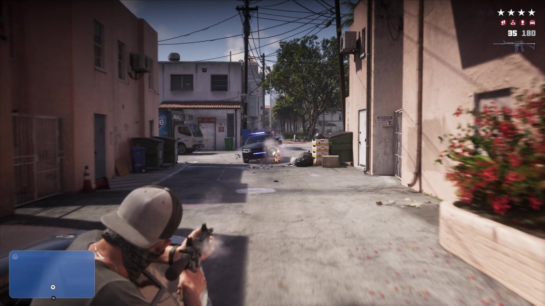 We also saw the typical police chase, complete with you fending them off.